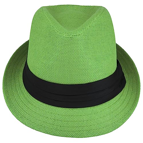 Gelante Summer Fedora Panama Straw Hats with Black Band - color: Kelly Green, size: Small-Medium