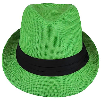 Gelante Summer Fedora Panama Straw Hats with Black Band - color: Kelly Green, size: Small-Medium