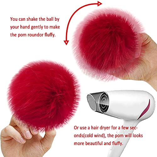 SIQUK 30 Pieces Faux Fur Pom Pom for Hats with Elastic Loop - color: Rainbow
