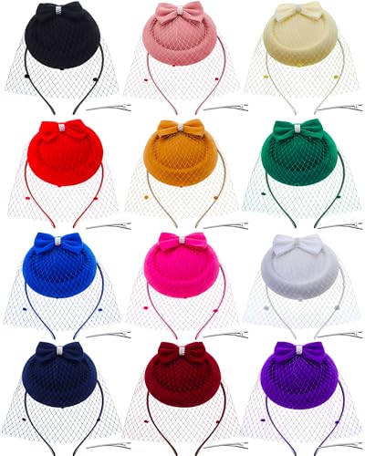 Hoteam 12 Pcs Fascinators Hats Tea Party Derby Headwear for Women - style: Bow Mesh