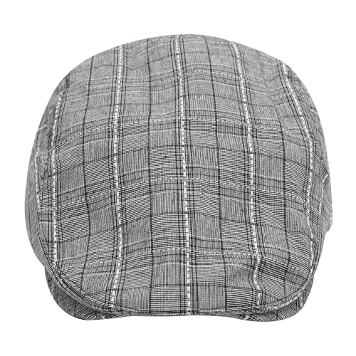 ZLYC Men Cotton Flat Cap Summer Scally Newsboy Beret Driver Hat - color: Plaid Gray