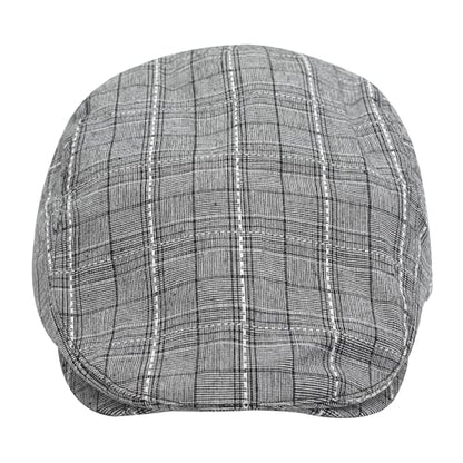 ZLYC Men Cotton Flat Cap Summer Scally Newsboy Beret Driver Hat - color: Plaid Gray