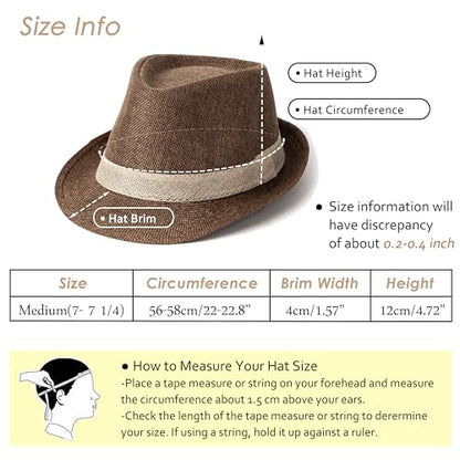 Lisianthus Mens Short Brim Summer Panama Fedora Trilby Sun Hat - color: Coffee With Beige Band