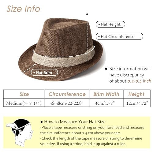 Lisianthus Mens Short Brim Summer Panama Fedora Trilby Sun Hat - color: Coffee With Beige Band