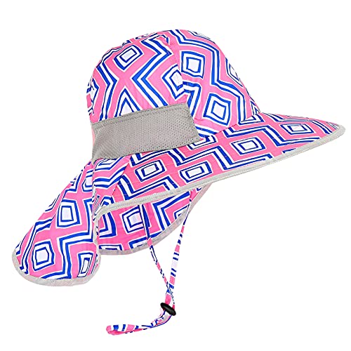 Kids Sun Hats UPF 50+ Sun Protection Hat for Kids with Neck Flap Adjustable Large Brim Beach Fishing Hat for Age 3-12 - color: Pink