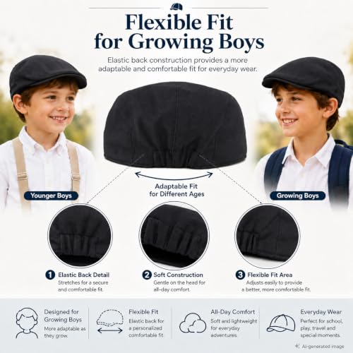 Bienzoe Boys Newsboy Flat Hat: Classic Linen Cap Lightweight - color: Black, size: 2-3T