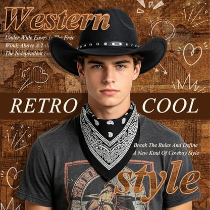 Classic Western Cowboy Hat, Unisex Felt Cowboy hat with Wide Brim and Band, Ideal for Rodeos, Costume Parties, Outdoor Wear - color: Black2