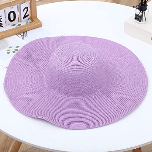 Big Beach Hats for Women Foldable Summer Wide Brim Packable Oversized Sun Hat Lady Girl Travel Straw Cap - color: Purple