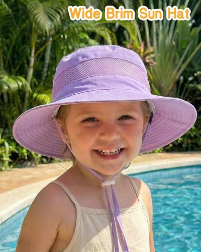 HONGTEYA Baby Toddler Sun Hat, Summer Mesh Bucket Beach Hat for Boys Girls - color: White+purple, size: 6-24 Months