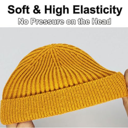 vidsel Thin Wool Fisherman Beanie for Men Short Knit Cuff Trawler Watch Hat - color: 1pcs-yellow