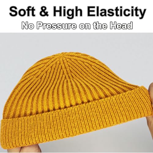 vidsel Thin Wool Fisherman Beanie for Men Short Knit Cuff Trawler Watch Hat - color: 1pcs-yellow