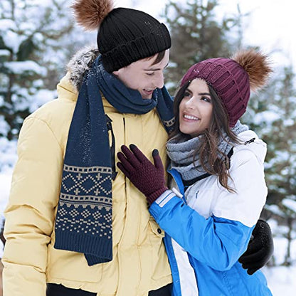 Syhood 4 Pcs Hat and Glove Set Winter Beanie and Glove Set - color: Black and Wine Red