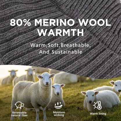 TOP-EX DryKnit™ 80% Merino Wool Waterproof Warm Brim Beanie with Ear Flaps - color: Gray, size: Medium-Large
