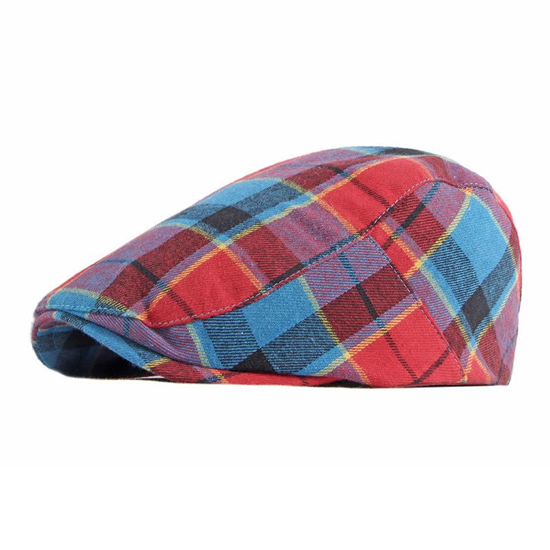 Unisex Classic Plaid Beret Newsboy Hats Flat Sun Hat Sport Golf Baseball Caps Cabbie Driving Cap Hats for Women Men - color: Red&blue