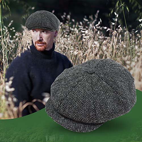 Biddy Murphy Irish Wool Tweed Newsboy Cap for Men, Herringbone - color: Gray, size: Small