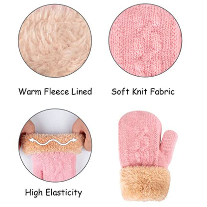 Kids Winter Beanie Scarf Gloves Set - Thermal Fleece Lined Knit Hat, Soft Neck Warmer & Mittens for Girls & Boys 1-10 Years - color: Pink-s, size: 1-5 years
