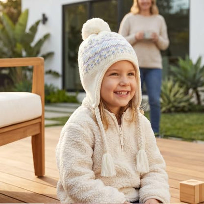 Moon Kitty Girls Knit Hats Winter Fleece Lining Skiing Winter Caps with Warm Ear Flap - color: Blue, size: 6-10 Years