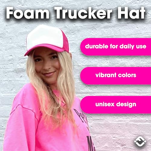 Funky Junque Blank Mesh Foam Lightweight Snapback Trucker Hat - color: 3 Pack - White/Hot Pink (All)
