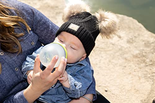 Funky Junque Mommy & Me Double Pom Beanies 3-Pack Matching Winter Hats for Mom, Toddler & Infant Girls, Cozy Knit Family Set - color: Adult/Toddler (Single Pom)/Infant (Double Pom) - Diagonal Stripes - Black (3 Pack)