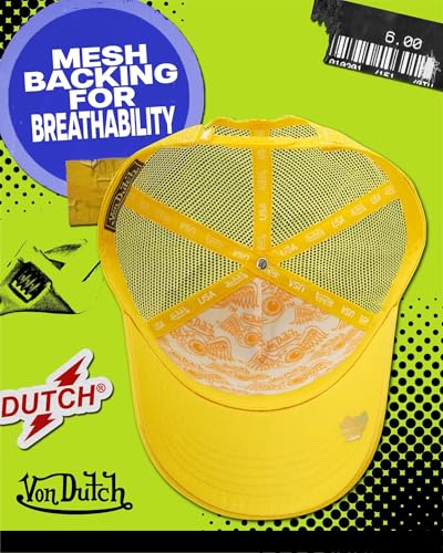 Von Dutch Unisex Trucker Hat - Retro Classic Solid Color Mesh Back Snapback Baseball Cap for Men & Women. - color: Lemon Yellow