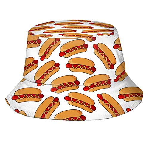 Bucket Hat Sun Beach Packable Fisherman Cap for Women Men Summer Outdoor Hiking - color: Hot Dog Food