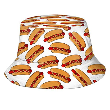 Bucket Hat Sun Beach Packable Fisherman Cap for Women Men Summer Outdoor Hiking - color: Hot Dog Food