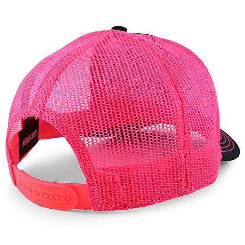 Armycrew Oversize XXL Low Profile Two Tone Mesh Back Trucker Baseball Cap - color: Black Neon Pink