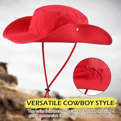 Connectyle Men's Sun Hat UPF 50+ Wide Brim Bucket Hats for Fishing Hiking Gardening Adjustable Boonie Hat Outdoor Safari Hats - color: Red