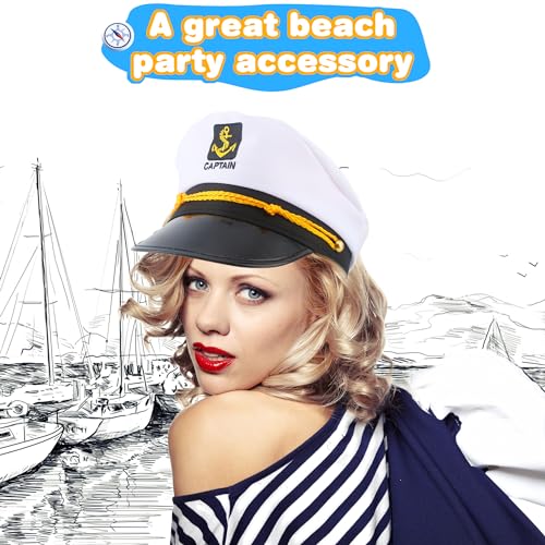 8 Pieces Captain Hats Adjustable White Sailors Navy Marine Admiral Caps for Yacht Theme Party Costume Accessory - color: Style 5
