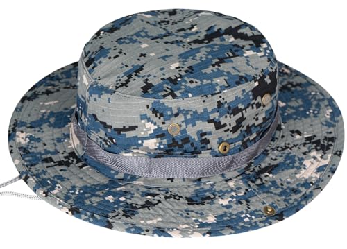 Rosoz Sun Hats for Men Women Bucket Hat UPF Protection Wide Brim Boonie Hat - color: 1pack-blue Digital