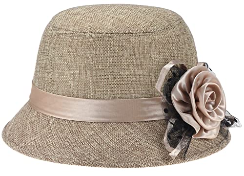 Glamorstar Vintage Felt Cloche Hat Winter Floral Fedora Bucket Hat Bowler Hats - color: Khaki