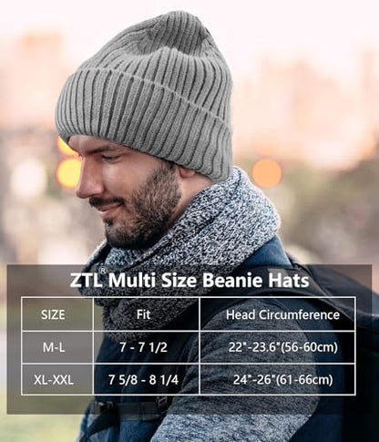 ZTL M/L/XL/XXL Merino Wool Beanie for Men Women, Fleece Lined Large Winter Hat, Big Knitted Cuffed Beanie Ski Skull Cap - color: Grey, size: Medium-Large