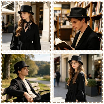 XGOPTS Unisex Summer Mesh Straw Porkpie Hat Trilby Jazz Fedora Panama Hats - color: Black