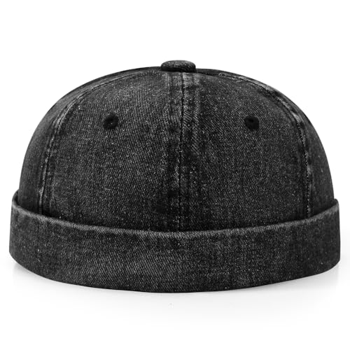 Brimless Hat for Men Women Docker Cap Vintage Sailor Beanie Cap - color: Black
