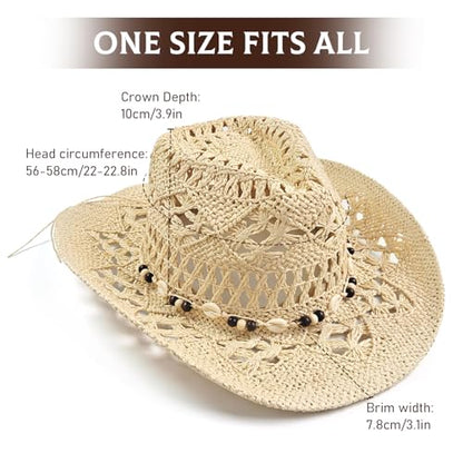 J.CARP Straw Cowboy Hat Cowgirl Hat Cowboy Hats Wide Brim Western Cowboy with Decorative Band - color: Style2