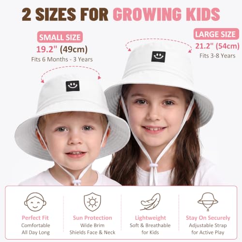 Kids Sun Hat Smile Face Bucket Hat Toddler Hat Wide Brim Adjustable Strap - color: White, size: 3-8T
