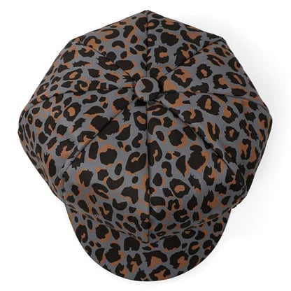 Newsboy Cabbie Baker boy hat Beret Cap for Women Pageboy Visor Paperboy Hat Sailor Fiddler Hat Adjustable - color: Leopard Gray