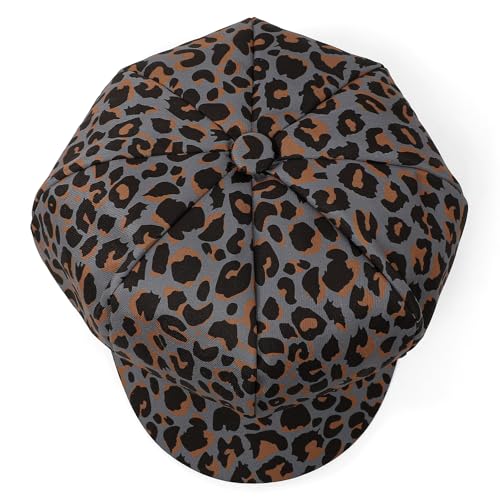 Newsboy Cabbie Baker boy hat Beret Cap for Women Pageboy Visor Paperboy Hat Sailor Fiddler Hat Adjustable - color: Leopard Gray
