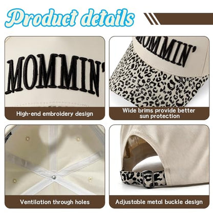 Womens Trucker Hat|Best Mom Ever Embroidery Adjustable Hat for Women from Daughter Son - color: Beige/Leopard Print3