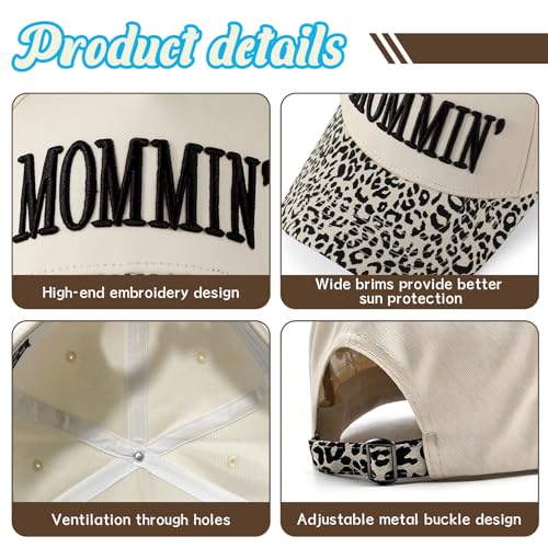 Womens Trucker Hat|Best Mom Ever Embroidery Adjustable Hat for Women from Daughter Son - color: Beige/Leopard Print3