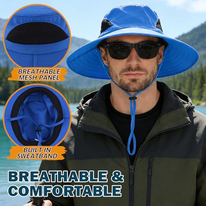 Wide Brim Sun Bucket Hat, Waterproof Boonie Hat for Men & Women - color: 01 Blue
