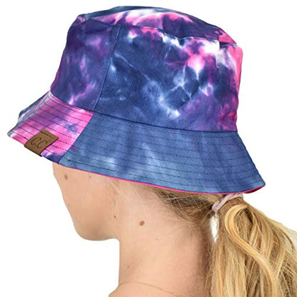 C.C Unisex 100% Cotton Packable Reversible Tie Dye Bucket Sun Hat - color: Navy/Hot Pink