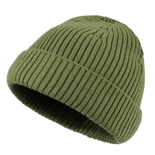 Clakllie Swag Beanie for Men Cuffed Thick Knitted Hat Warm Winter Hats Plain Stocking Skullcap Stretchy Fisherman Beanies Hat - color: Cdus-kh43-green