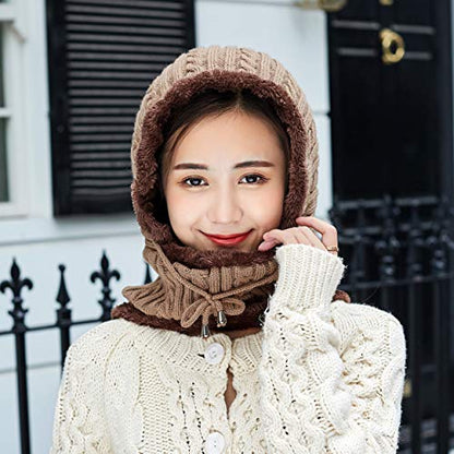 HUAMULAN Women Winter Knit Balaclava Fleece Lined Hooded Beanie Hats - color: B1-8874-kaqi, size: Medium