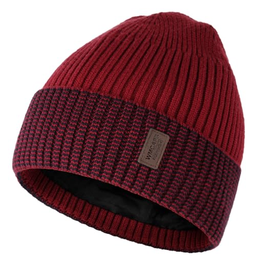 Wmcaps Winter Beanie for Men Women Fleece Lined Hat Warm Cuffed - color: Red/Black