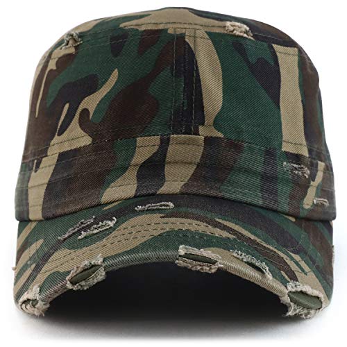 Armycrew Military Cadet Style Flat Top Distressed Vintage Cap - color: Camo