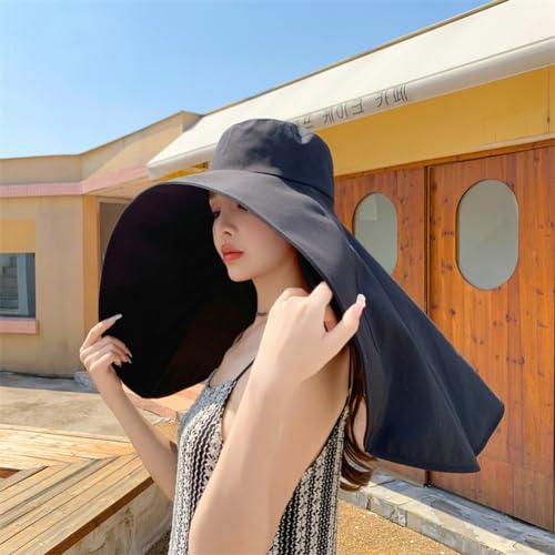 Sun Hats Women UV Protection Wide Brim Sun Hat Neck Flap Shawl Summer Beach - color: Khaki
