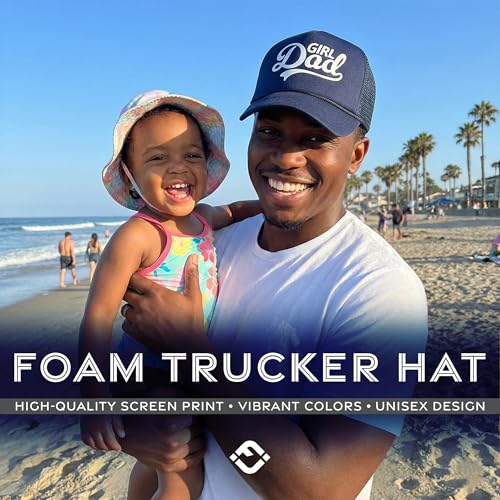 Funky Junque Premium Mesh Snapback Trucker Hat - Stylish Comfort for All - Patriotic, Humor & More - color: Girl Dad (Navy)