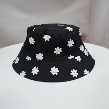 Printed Bucket Hat - Reversible Packable Summer Travel Beach Sun Cap for Men Women Teens - color: Daisy Black