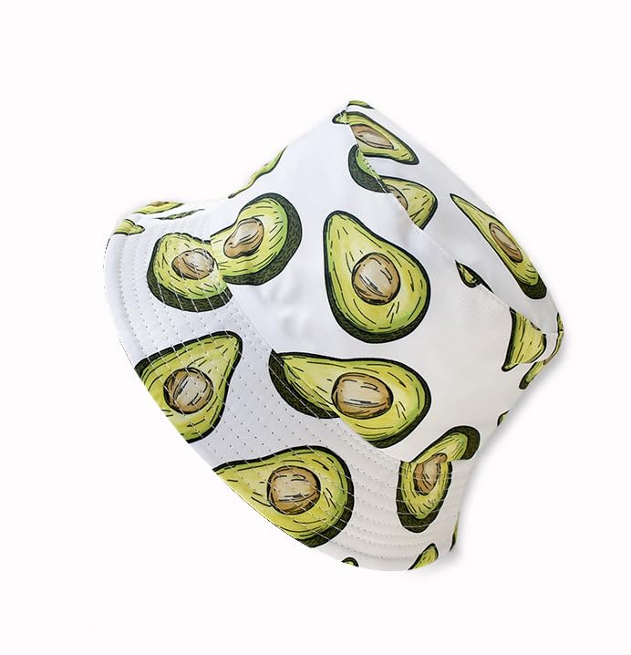 Unisex Reversible Bucket Hat, Avocado, Packable Lightweight, Summer Beach Sun Hat - color: White